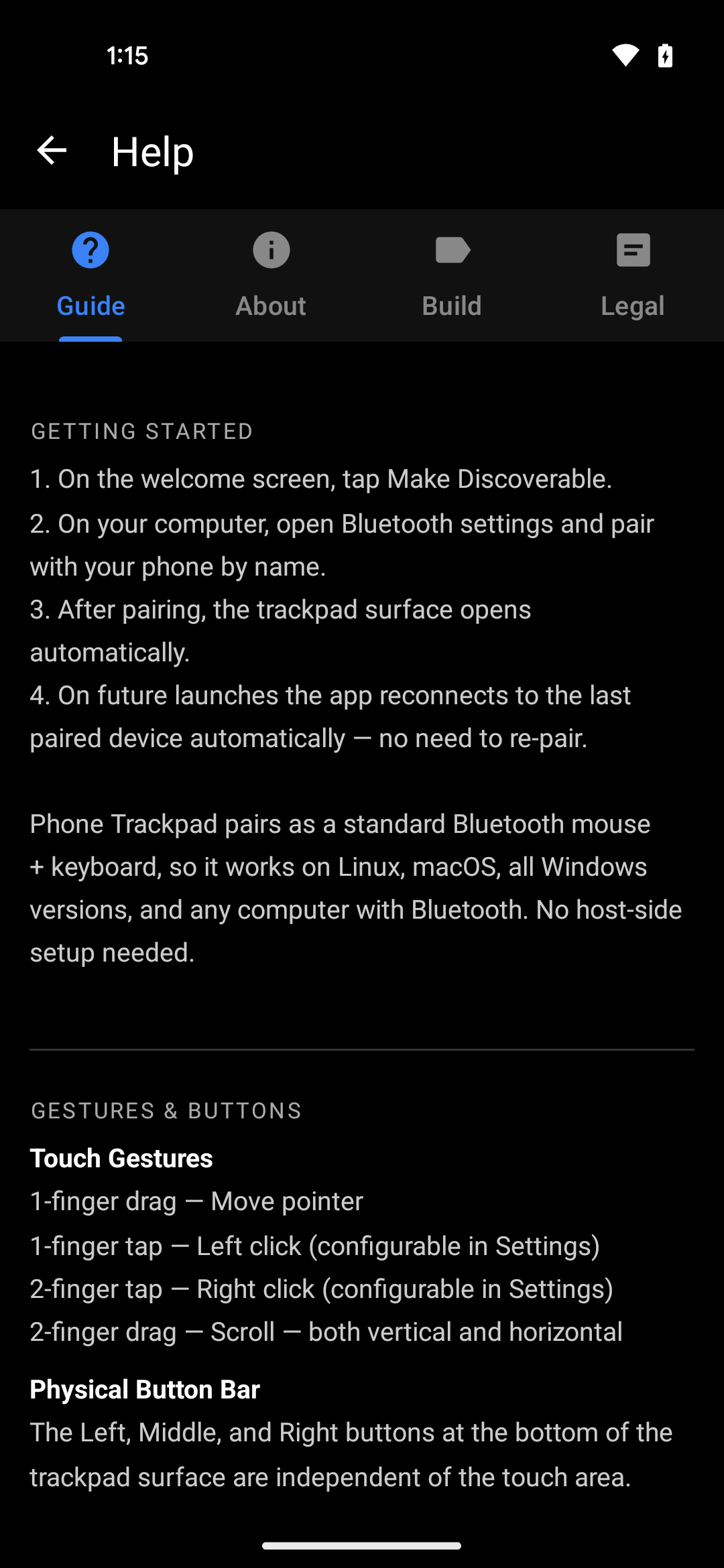In-app help guide
